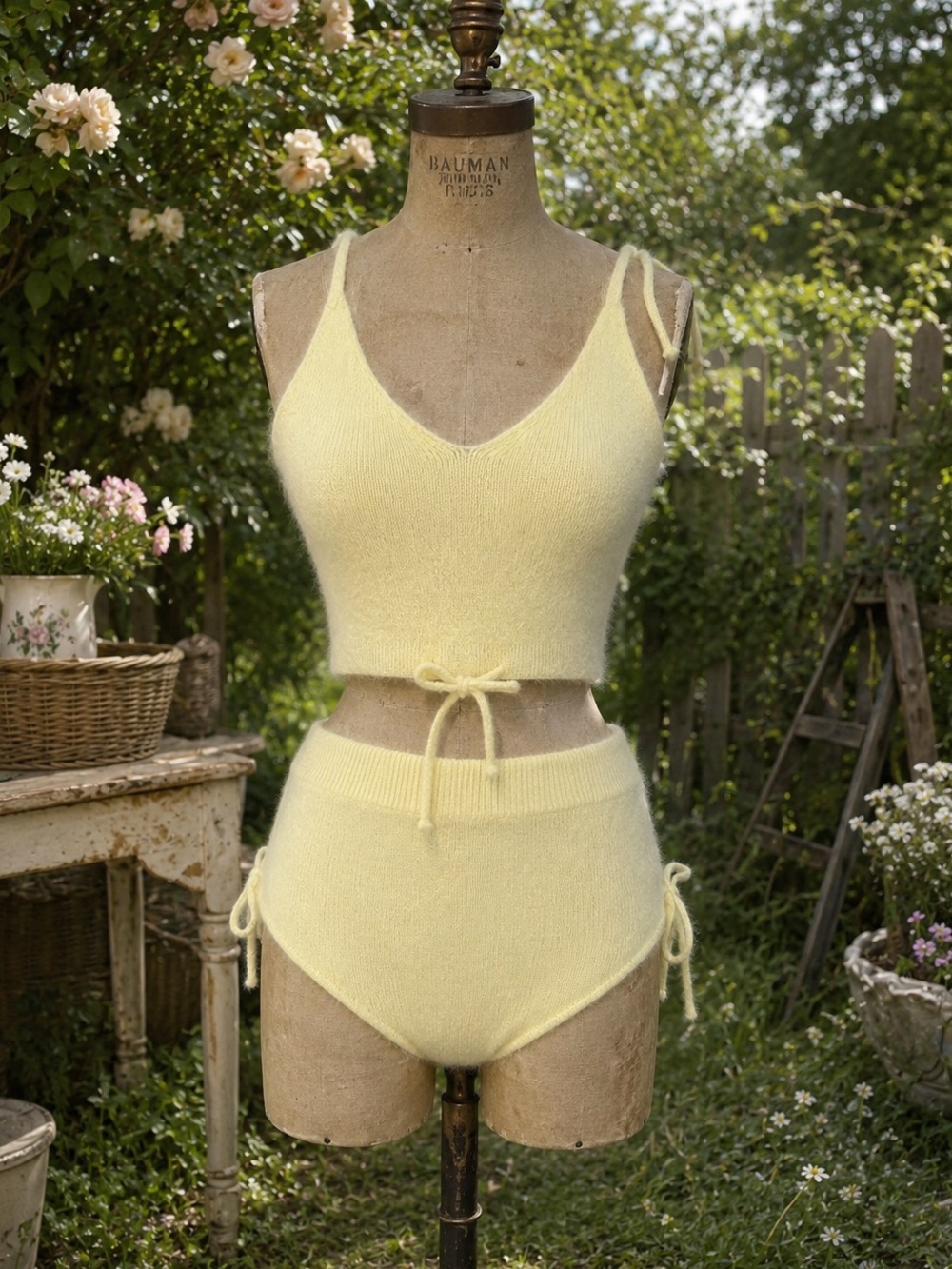 Beginning Boutique Fuzzy Yellow Two Piece Crop Top & Booty Shorts Set, Sz XS-S